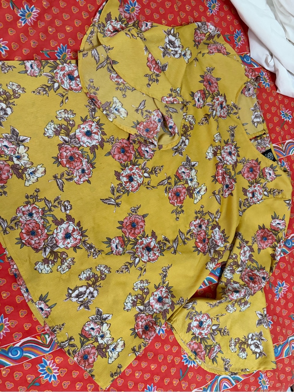bobeau Mustard Yellow Floral Blouse